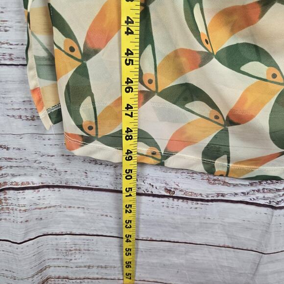 Farm Rio Mesh Midi Dress S Yellow Green Orange Sun Print Pockets Ruch Slits Line - Picture 15 of 16